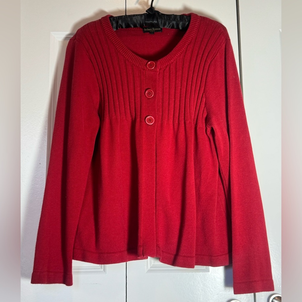 Cozy Button Detail Cardigan Soft‎ Lightweight Open Front Sweater Casual Red 1X